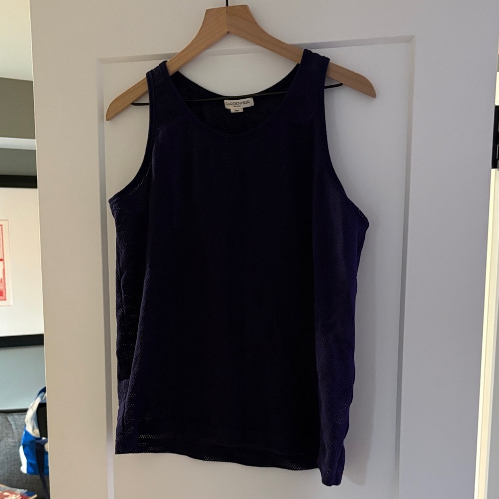 Navy Cotton Mesh Tank Top